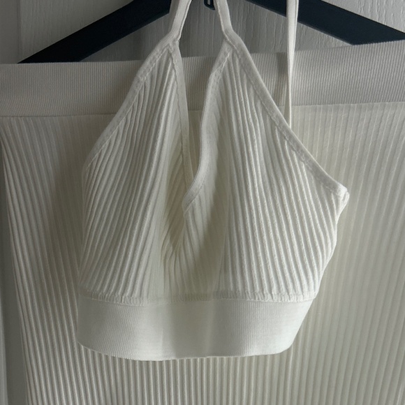 Off-White Ribbed Cotton Crop Top Set | Size L | Summer-Ready Style - Picture 1 of 4